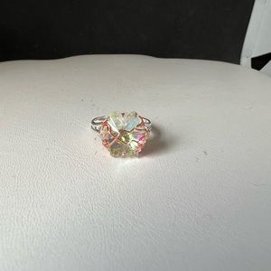 Crystal bead silver ring - size 6